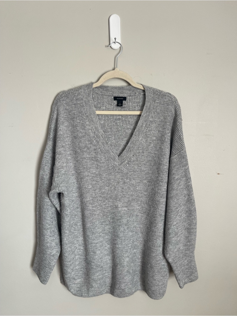 HALOGEN Light Gray V-Neck Oversized Ribbed Knit Sweater Sz XL